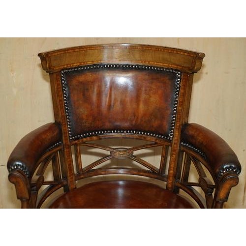 Antique Victorian Brown Leather Captain's Chair by Cornelius V. Smith, 1885 For Sale - Image 4 of 18
