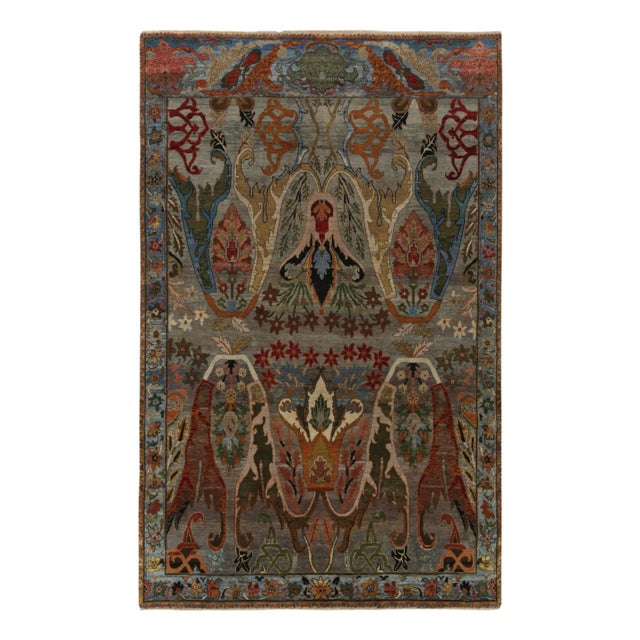 Textile Rug & Kilim’s Classic Style Rug in Gray, Green & Blue With Polychrome Florals For Sale - Image 7 of 7