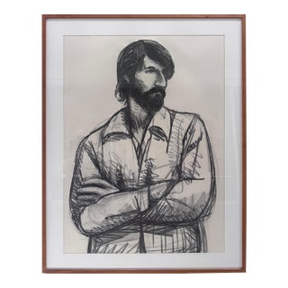 Large Harley Francis Self Portrait Drawing in Charcoal and Oil Stick For Sale