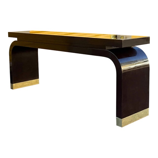 Alessandro for Baker Furniture Asian Modern Ming Style Lacquer & Brass Console Table For Sale