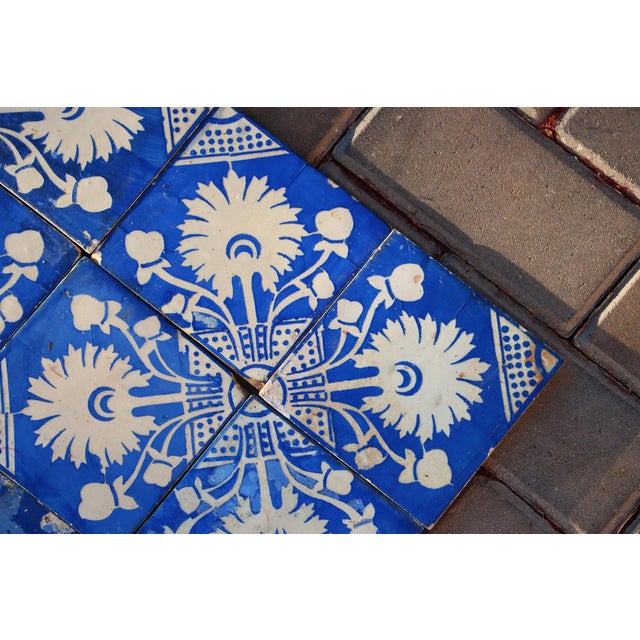 Rare Set of Forty Antique 19th Century Tiles Blue & White Floral Motif For Sale - Image 9 of 18