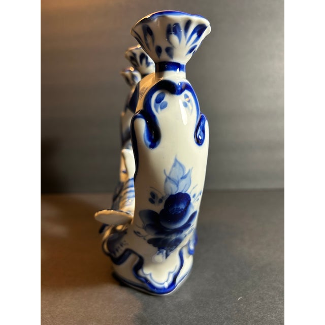 1950s Blue and White Porcelain Heart Shaped Candelabra With Two Doves For Sale - Image 5 of 8