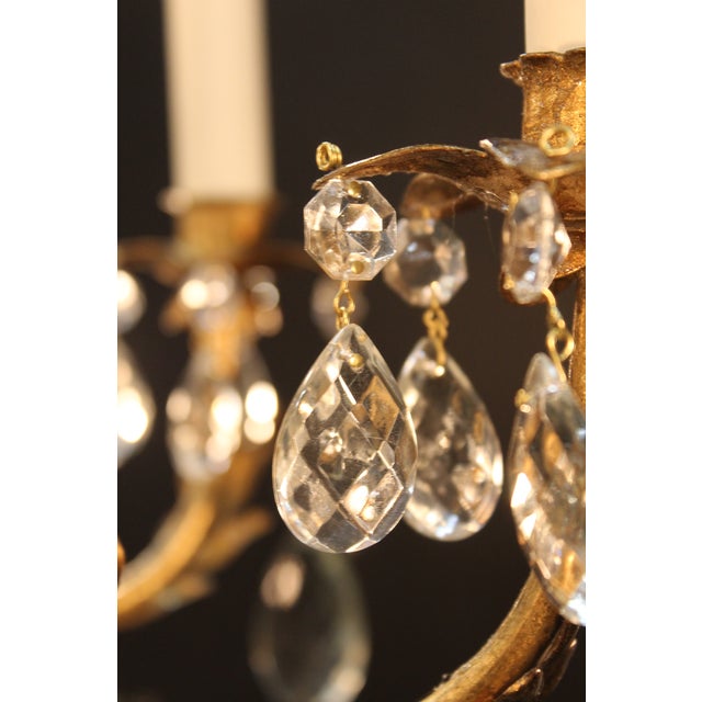 Glass Hollywood Regency Chandelier in Wrought Iron, 1960s For Sale - Image 7 of 8