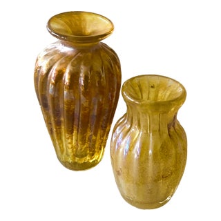 1970s Pair of Small Gold Budvases- Mouth Blown One of a Kind For Sale