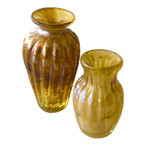 1970s Pair of Small Gold Budvases- Mouth Blown One of a Kind