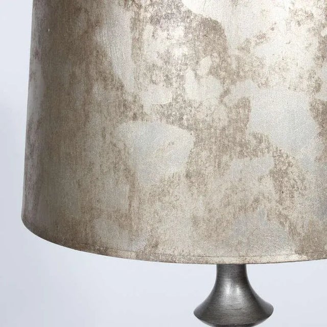 Mid-Century Modern Geometric Shaped Silver Lamps and Shades - A Pair For Sale In West Palm - Image 6 of 9