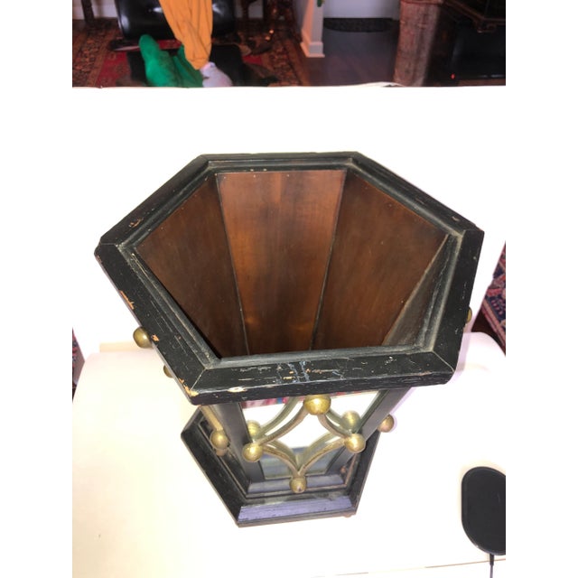 Art Deco 1920s Oversized Art Deco Period Mirrored Hexagon Form Bronze Mounted Trash Can For Sale - Image 3 of 4