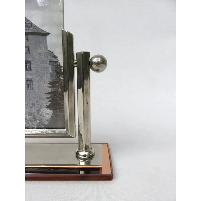 Orange Art Deco Picture Frame in Nickel & Cognac-Colored Mirror Glass For Sale - Image 8 of 16