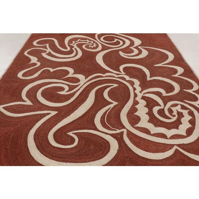 Late 20th Century Contemporary Mid-Century Brick Red & Cream Abaca Rug by Rug & Kilim, India For Sale - Image 5 of 10