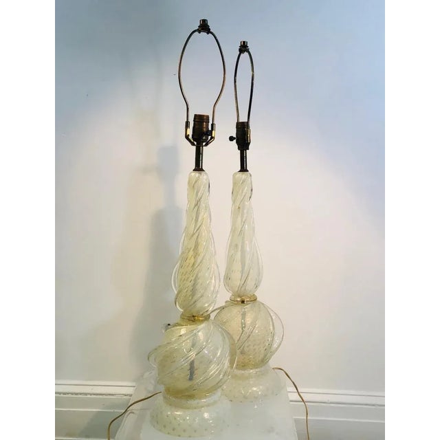 Mid-Century Modern Murano Lamps With Gold Flaked Seguso Handblown Glass - a Pair For Sale - Image 3 of 11