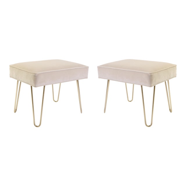 The perfect addition to any space! Wonderfully proportioned pair of ottomans upholstered in a supple oyster velvet of the...