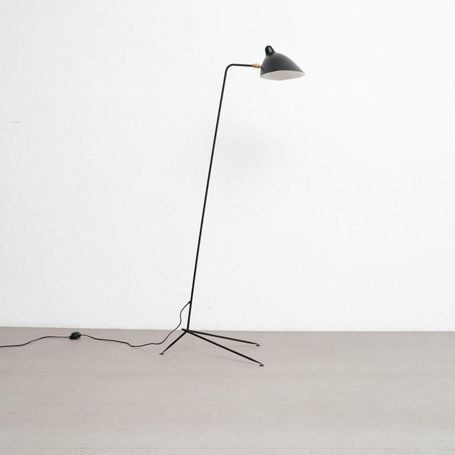Mid-Century Modern One-Arm Standing Lamp in Black Steel from Serge Mouille For Sale - Image 3 of 15