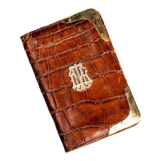 Rare Antique English Victorian Leather 9k Gold Corners English Wallet Case For Sale