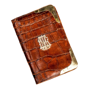Rare Antique English Victorian Leather 9k Gold Corners English Wallet Case