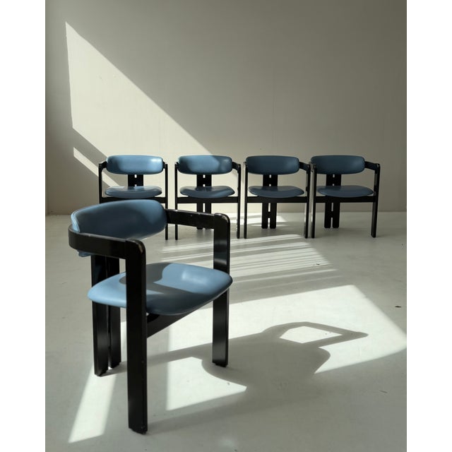 1970s Pamplona Dining Chairs and Table in Petrol Leather by Augusto Savini for Pozzi, Italy, 1970, Set of 7 For Sale - Image 5 of 18