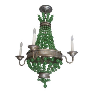 Currey & Co "Goddess" Four Light Green Crystal Bead Chandelier For Sale