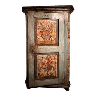 1805 Tyrolean Alpine Folk Wardrobe | Historical Architectural Grit & Hand-Painted Patina For Sale