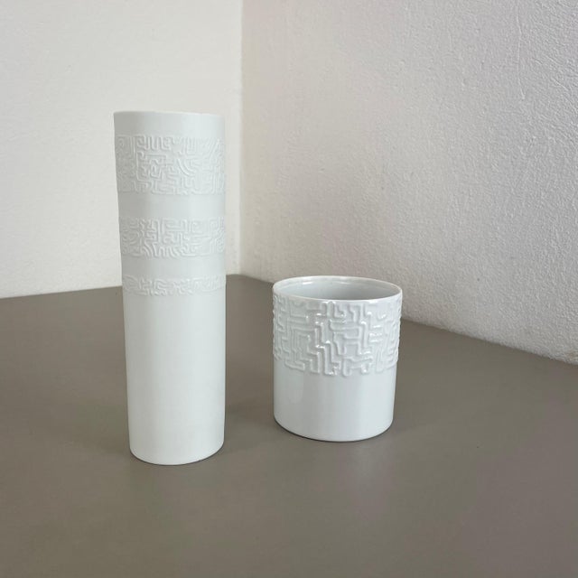 Op Art porcelain vase set of 2 Producer: Rosenthal, Germany Designer: Cuno Fischer Decade: 1980s Set of two graphic,...