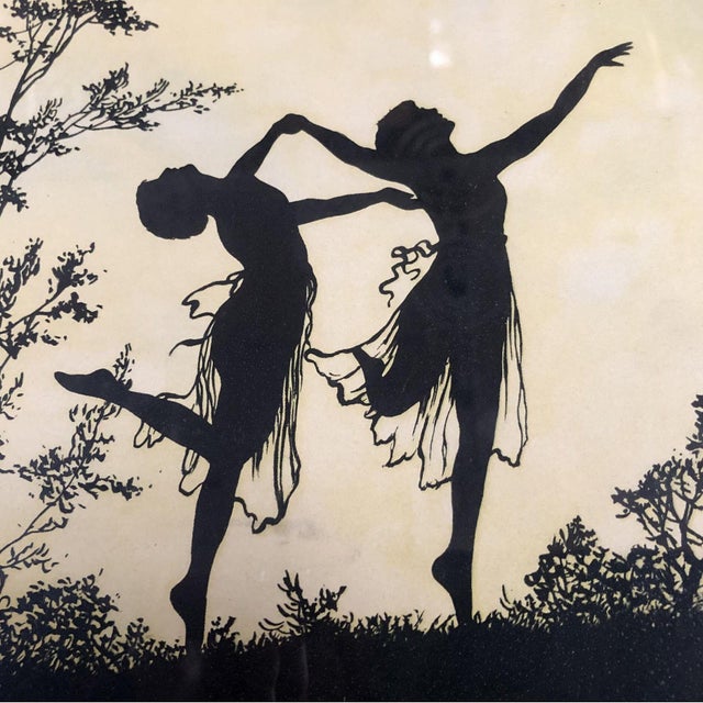 1915 Neo-Classic silhouette print titled "Where Terpsichore Dwells" by Boris Major in its original frame. The print...