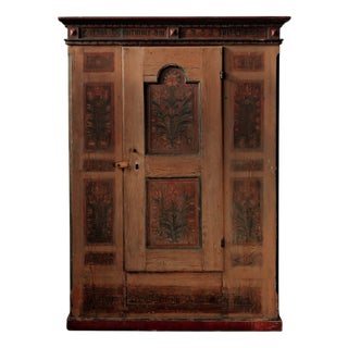 Antique Bavarian Folk Art Pine Cabinet, 1700s For Sale