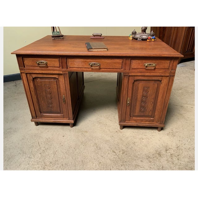 Antique Art Deco Historicism Double-Sided Desk, 1930 For Sale - Image 4 of 11