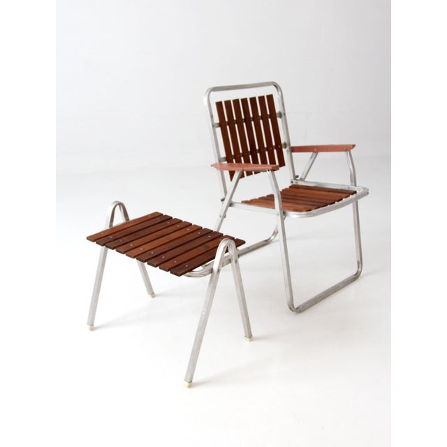 Mid-Century Aluminum & Wood Slat Chair With Side Table Set For Sale - Image 9 of 17