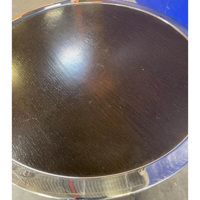 Wood 1990s Polished Stainless Steel Frame With Dark Rift Oak Shelves Julian Occasional Table From the Madeline Stuart Collection For Sale - Image 7 of 8