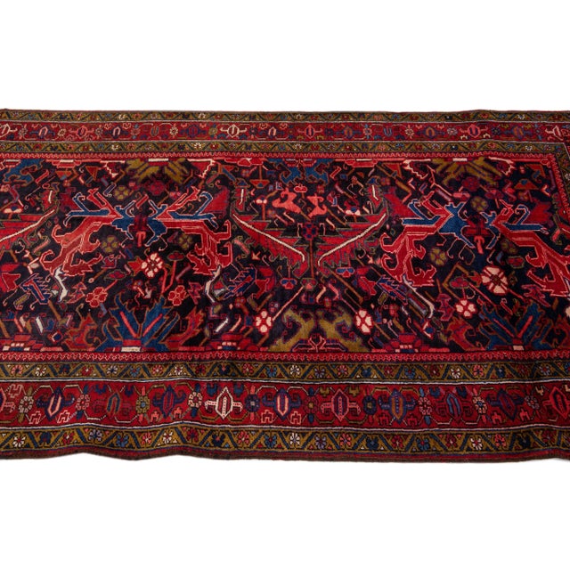 1960s 1960s Vintage Persian Hamadan Navy Blue Handmade All-Over Wool Runner For Sale - Image 5 of 6