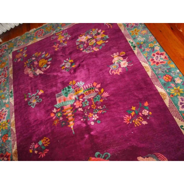1920s Vintage Handmade Art Deco Chinese Rug For Sale - Image 4 of 7
