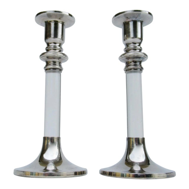 Vintage Karl Springer-Style, Exclusively for Lord & Taylor Silver Plate & Lucite Candle Holders -A Pair For Sale