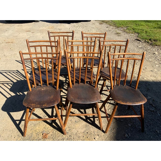 Set of Eight 19th Century Plank Seat Farm Chairs For Sale - Image 11 of 12