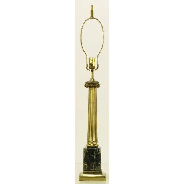 Neoclassical Brass & Black Portoro Marble Ionic Column Table Lamps - a Pair For Sale - Image 3 of 8