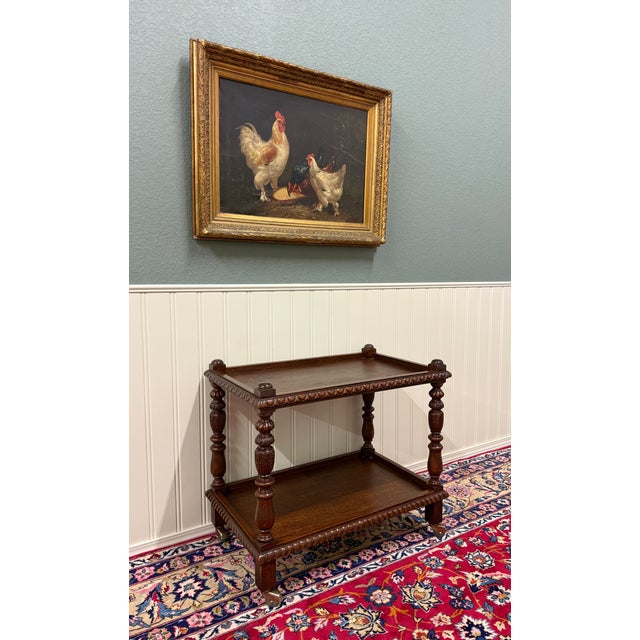 Antique French Trolley Tea Cart Pastry Cart Dumbwaiter 2-Tier Oak C. 1930s For Sale - Image 18 of 18