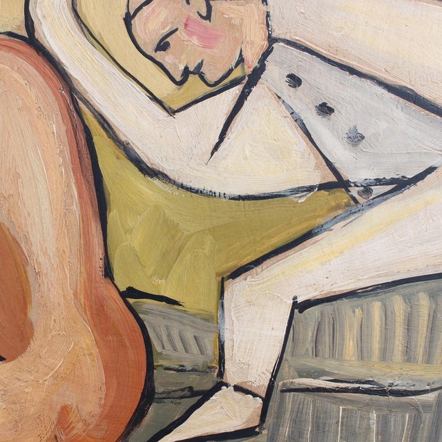 Berlin School Artist after Picasso, Kneeling Nude and Mysterious Figure, 1960s-70s, Oil on Board, Framed For Sale - Image 10 of 18