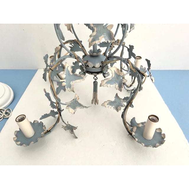 Blue Ivy Tole Chandelier, 1950s For Sale - Image 10 of 11