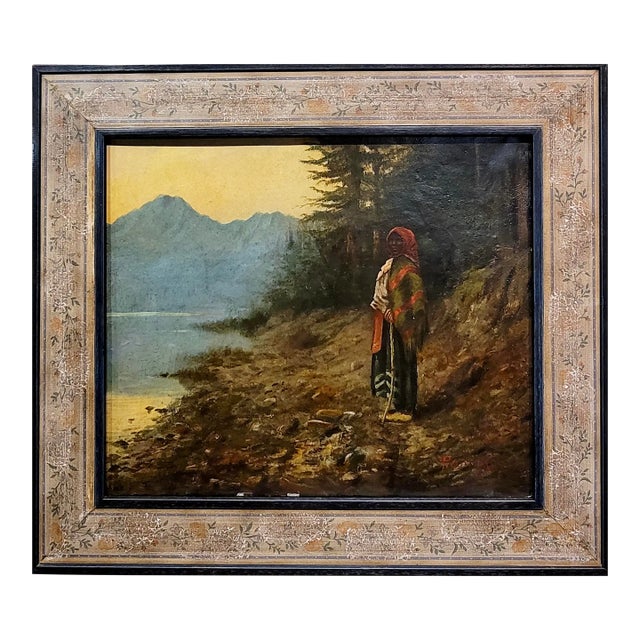 P. O. Mueller- Native American Woman in the Northwest Territory -Oil Painting C.1890s For Sale