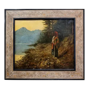 P. O. Mueller- Native American Woman in the Northwest Territory -Oil Painting C.1890s
