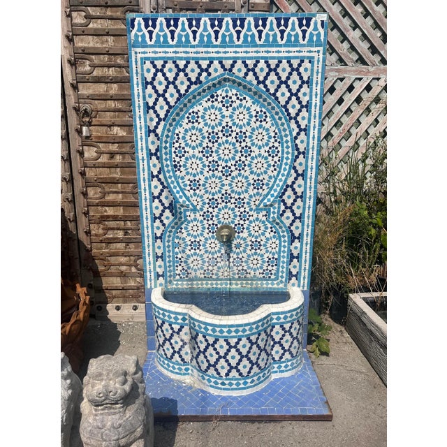 Blue & White Moroccan Tile Wall Fountain For Sale In Los Angeles - Image 6 of 6