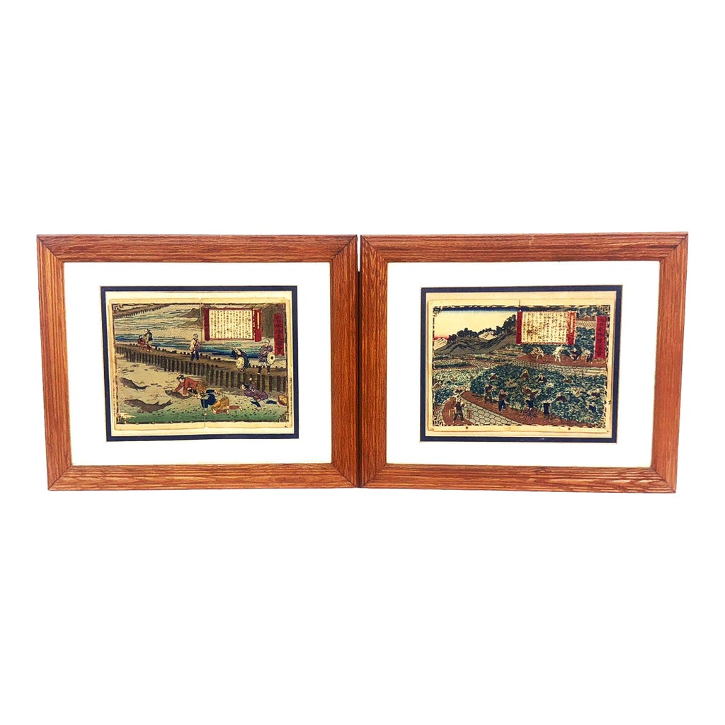 Antique Original Hiroshige III Atrib Woodblock Prints From the