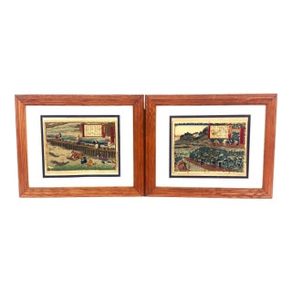 Antique Original Hiroshige III Atrib Woodblock Prints From the ‘Nihon Bussan Zue’ Series, a Pair For Sale
