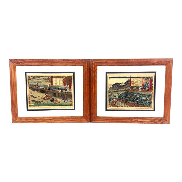 Antique Original Hiroshige III Atrib Woodblock Prints From the ‘Nihon Bussan Zue’ Series, a Pair For Sale