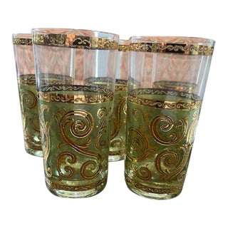 1960's Culver Ltd. 22-Karat Gold Highball Barware Glasses, Signed- Set of 5 For Sale