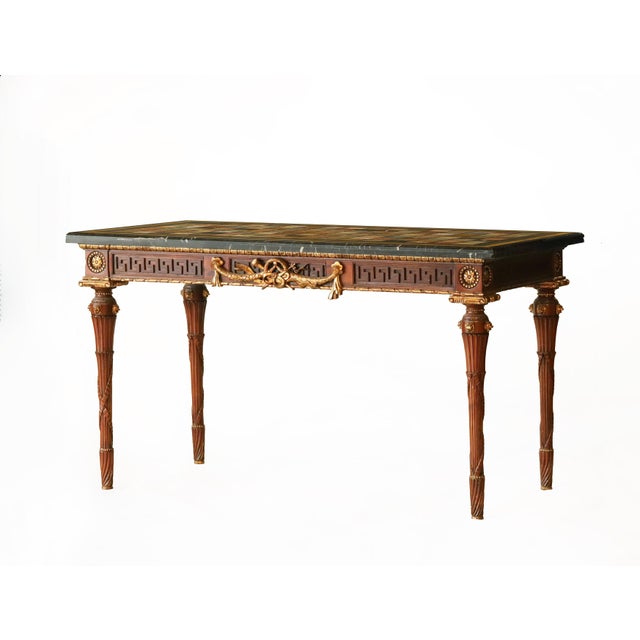 20th century George III style side table/desk with Italian marble/semi-precious stone specimen chess board table top...