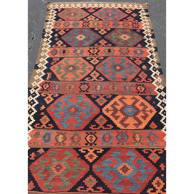Brown Antique Shahsevan Kilim Gallery Runner With Bold Colorful Geometric Tribal Motifs 4'3 X 14'5 For Sale - Image 8 of 13