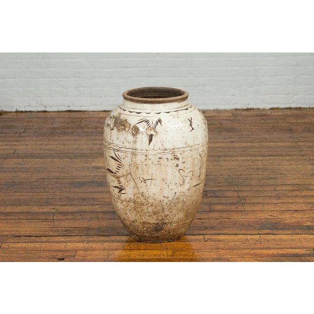 Thai Sawankhalok 1850s Exterior Water Jar with Distressed White Patina For Sale - Image 9 of 11