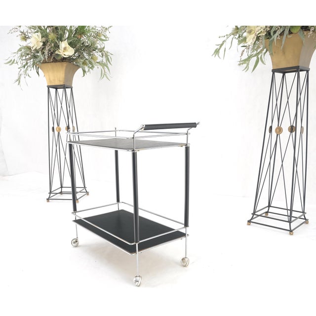 Wood Black Lacquer & Chrome Bauhaus Two Tier Serving Cart on Wheels c.1940s MINT For Sale - Image 7 of 11