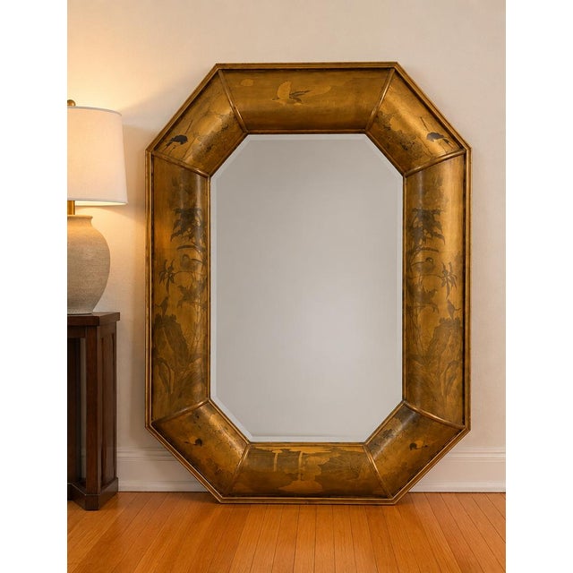 Large Vintage Chinoiserie Asian Gilt Octagonal Beveled Wall Mirror | Designer Scale | 50.5"h For Sale - Image 4 of 14
