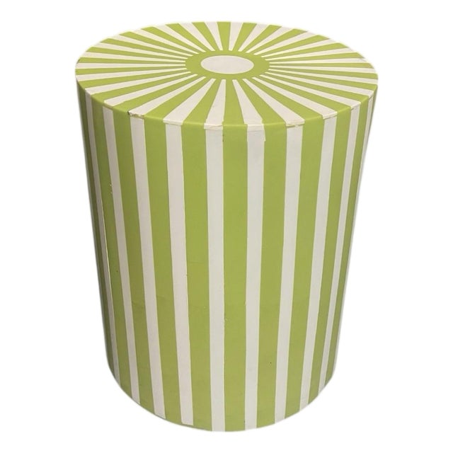 Contemporary Moroccan Handcrafted Resin & Wood Striped Cylinder Side Table For Sale