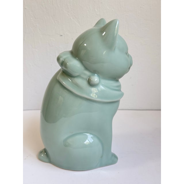 Mid-Century Modern Mid 20th C. Gumps of San Francisco Celadon Glazed Porcelain Maneki-Neko Lucky Cat Figure For Sale - Image 3 of 9