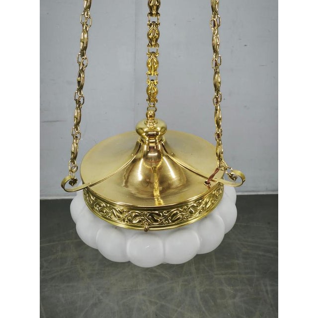 Art Nouveau Secession Pendant Light in Brass and Opaline Glass, Czechoslovakia, 1900s For Sale - Image 3 of 15